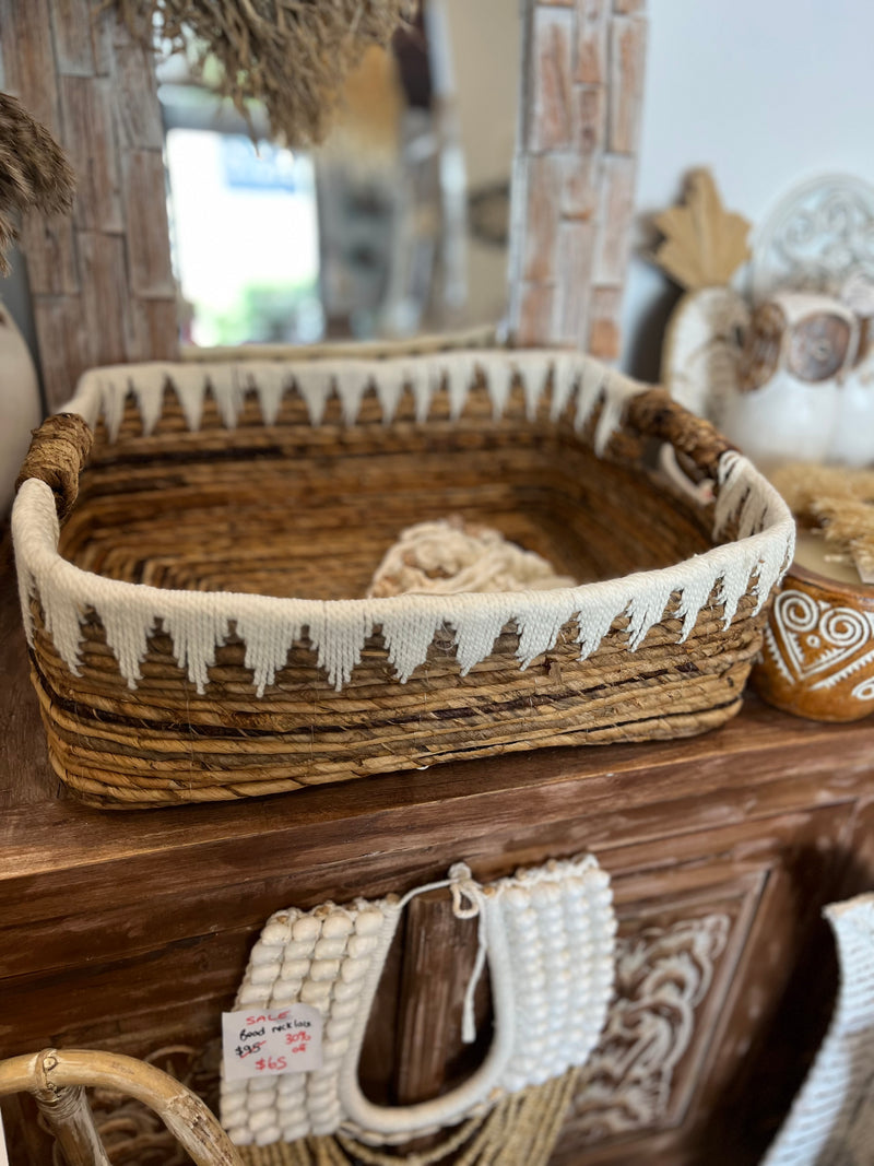 Macrame and natural woven basket. Rectangle
