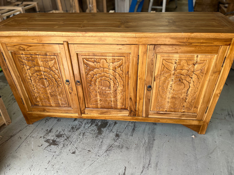 3 door carved timber cabinet / sideboard
