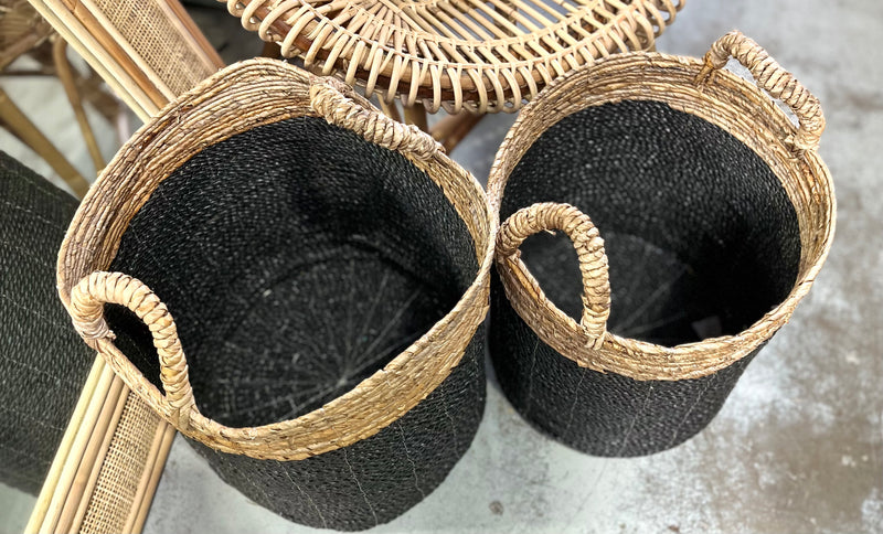 Set 2 black woven basket.