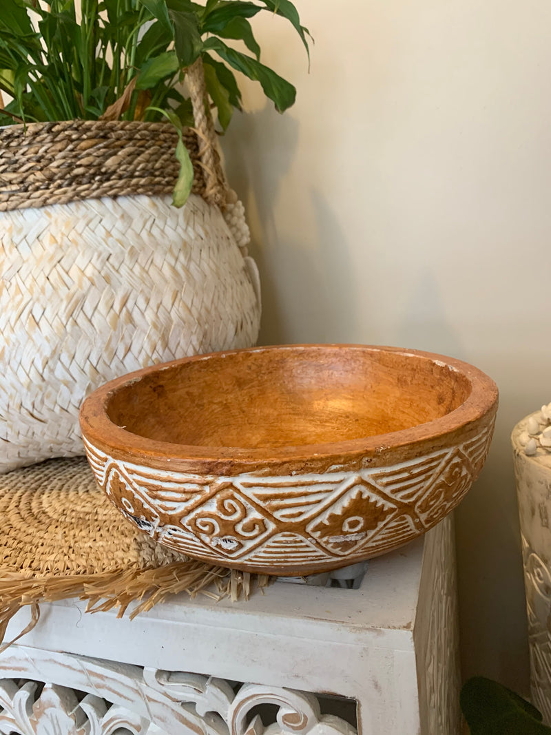 30cm natural carved timber bowl