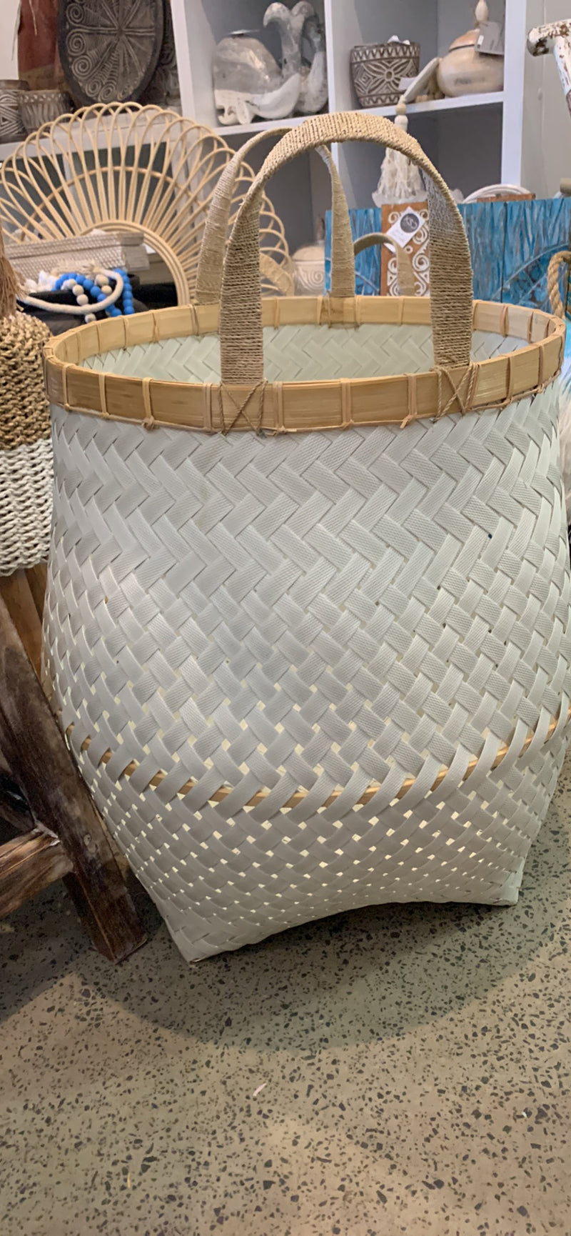 White basket large with natural detail.  Usually $140
