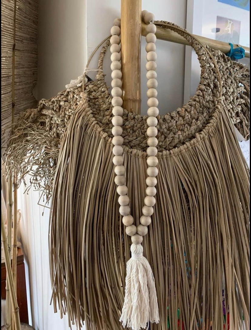 Natural bead necklace / tassel decoration. 60cm approx.