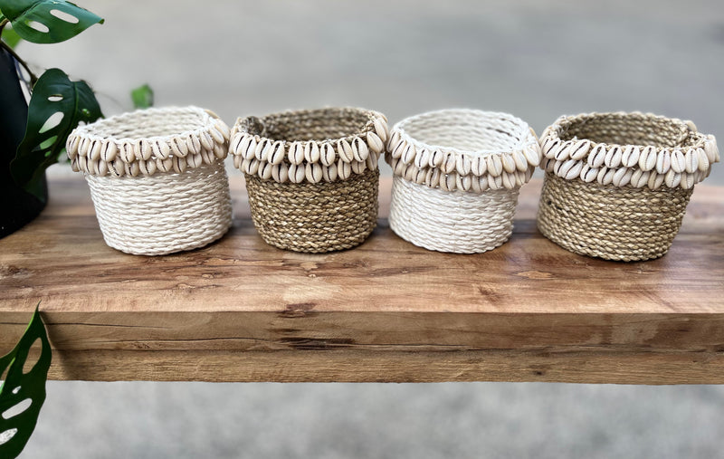 White basket with shell detail