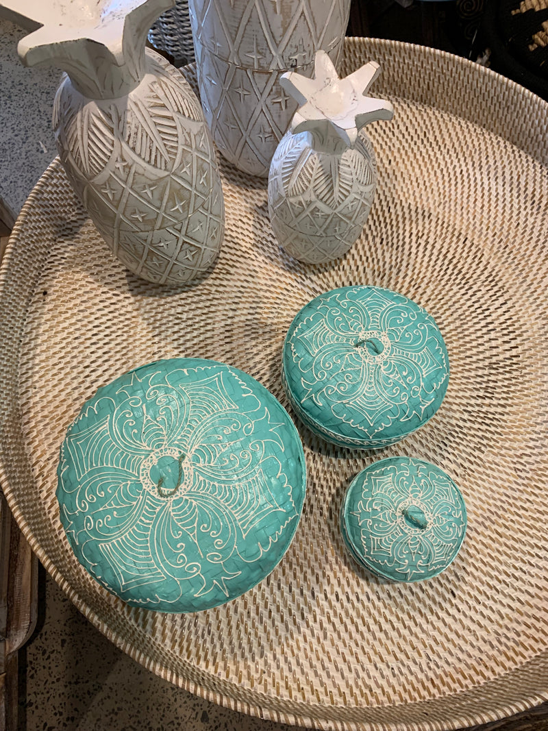 Turquoise set 3 container with lids. Hand painted mandala. Usually $95