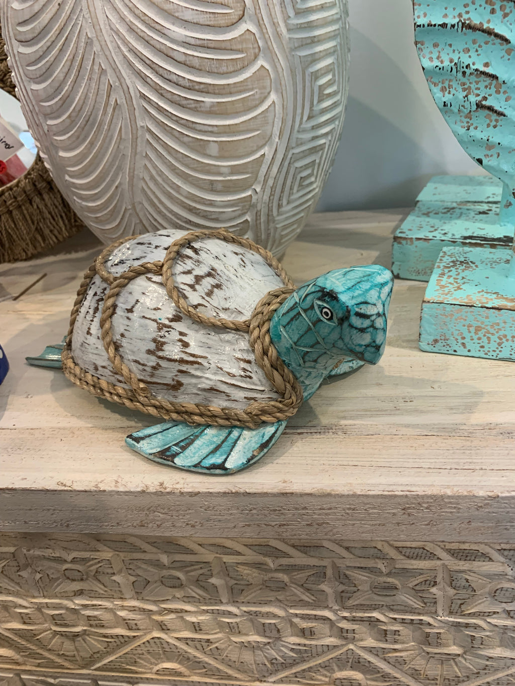 Coconut turtle. Turquoise and white