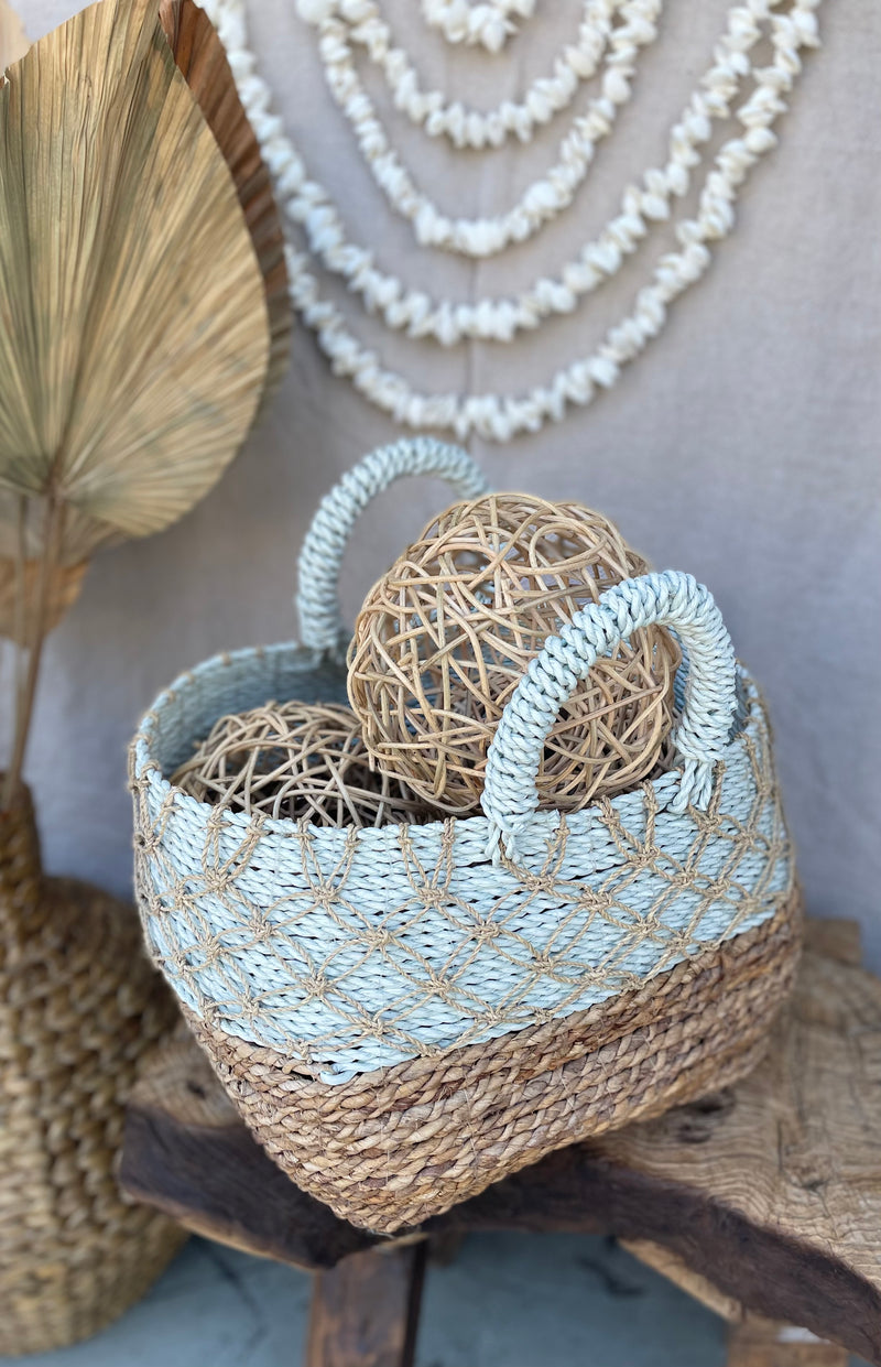 Mint and natural basket with twine detail
