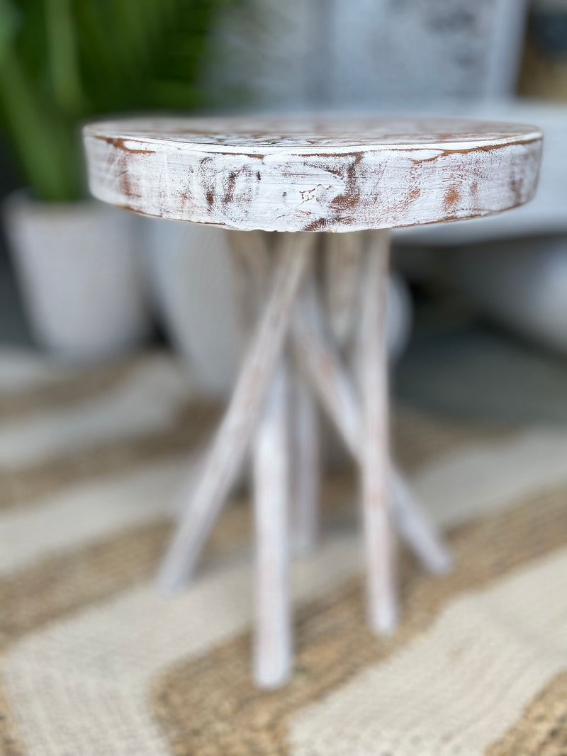 Timber round stool #2 / side table. Angled legs.