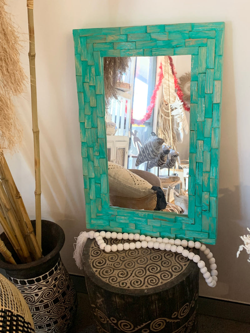 Turquoise timber mirror